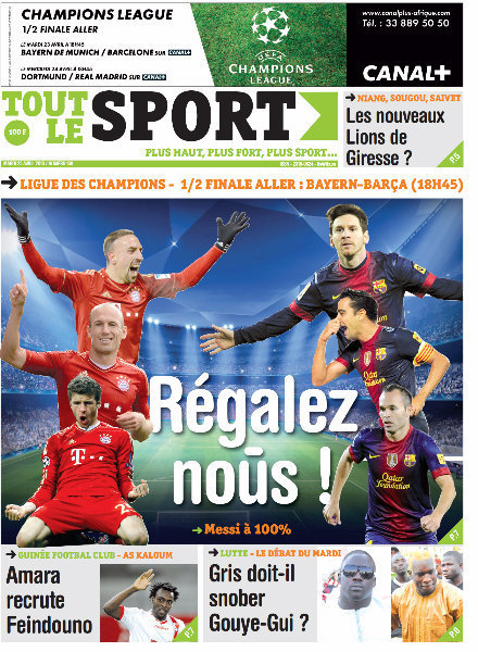 A la Une du Journal Tout Le Sport du mardi 23 Avril 2013