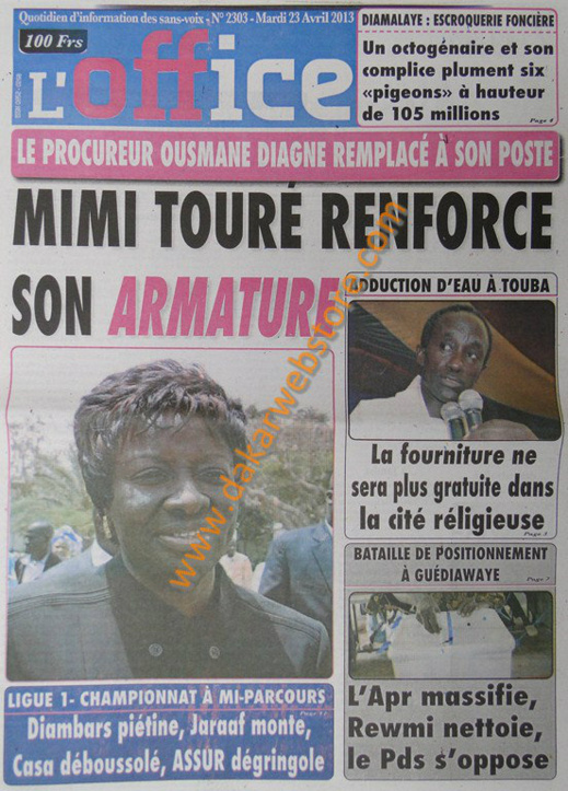 A la Une du Journal L'Office du mardi 23 Avril 2013