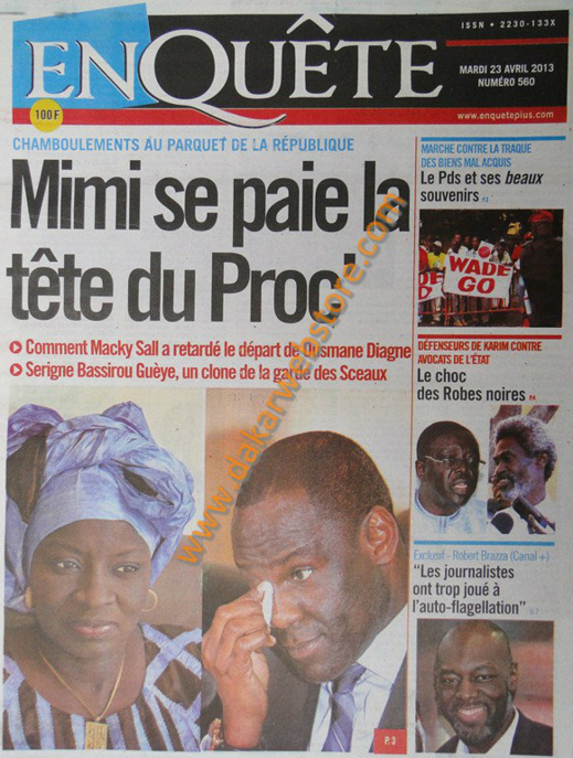 A la Une du Journal EnQuête du mardi 23 Avril 2013