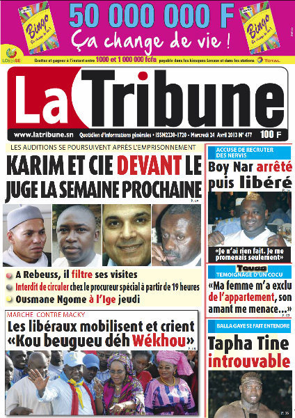 A la Une du Journal La Tribune du mercredi 24 Avril 2013
