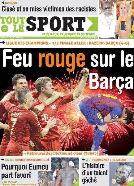 A la Une du Journal Tout Le Sport du mercredi 24 Avril 2013