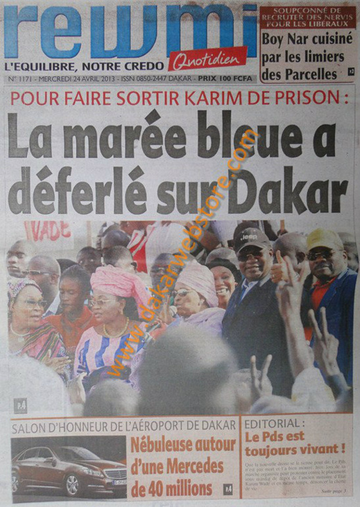 A la Une du Journal Rewmi du mercredi 24 Avril 2013