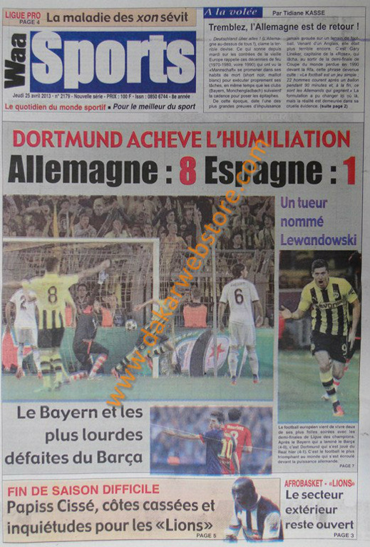 A la Une du Journal Waa Sports du jeudi 25 Avril 2013