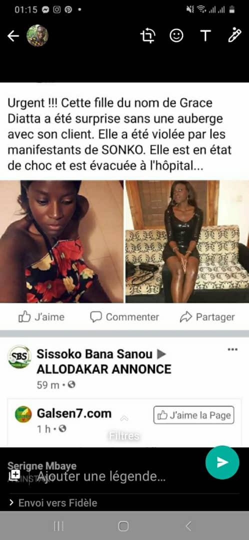 Fake news/ Annoncée être violée: Grâce Kadji Diatta dément et accuse les pirates de sa page Facebook