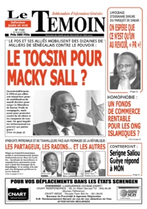 Voici la UNE de votre journal le TEMOIN