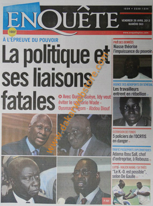 A la Une du journal EnQuête du vendredi 26 Avril 2013
