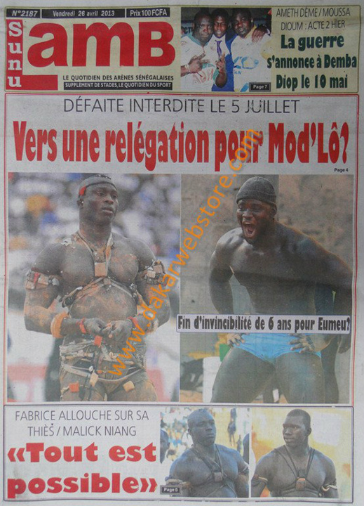A la Une du journal Sunu Lamb du vendredi 26 Avril 2013