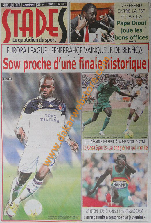 A la Une du journal Stades du vendredi 26 Avril 2013