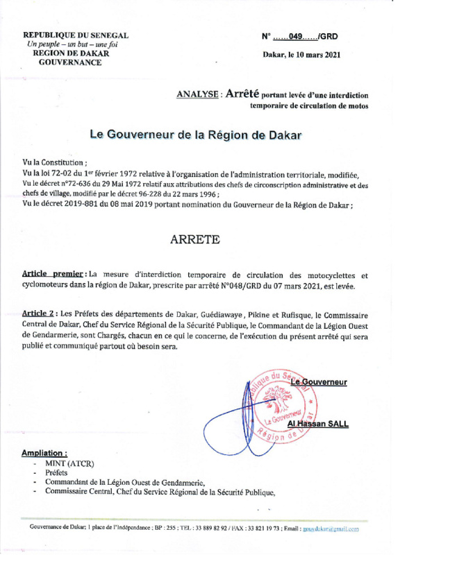 Bonne nouvelle pour les motocyclistes: La mesure d’interdiction temporaire de circuler, levée