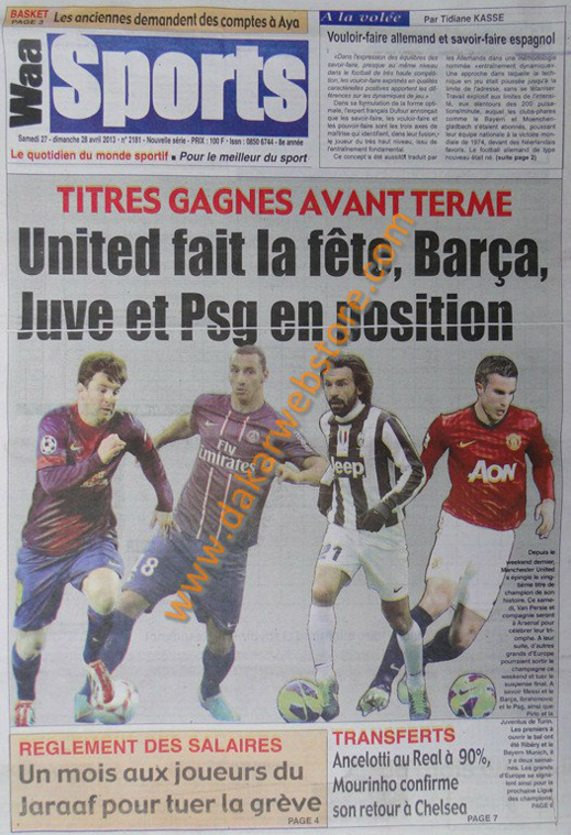 A la Une du Journal Waa Sports du samedi 27 Avril 2013