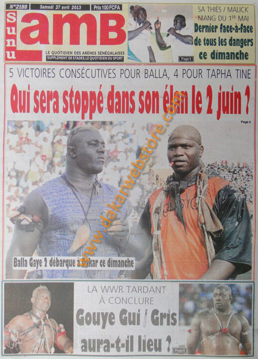 A la Une du Journal Sunu Lamb du samedi 27 Avril 2013
