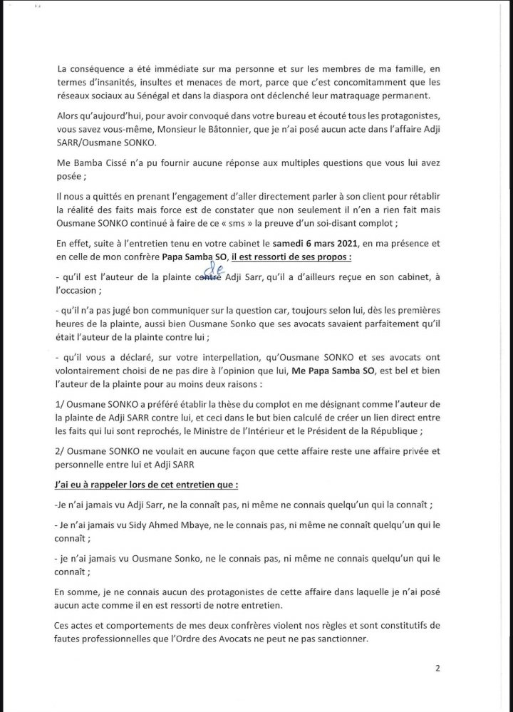 Voici le document qui confirme la plainte de Me Dior Diagne contre Me Bamba Cissé