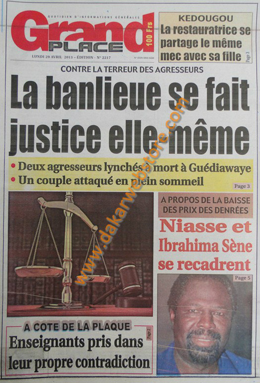 A la Une du Journal Grand Place du lundi 29 Avril 2013
