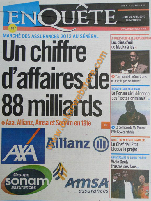 A la Une du Journal EnQuête du lundi 29 Avril 2013