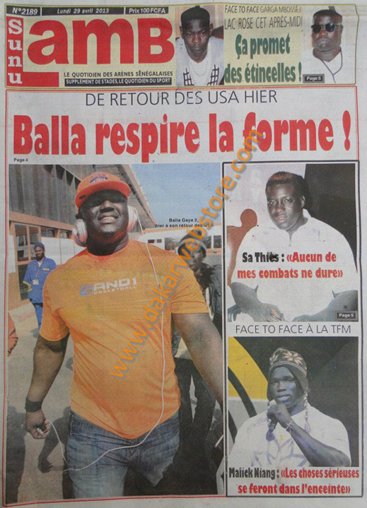 A la Une du Journal Sunu Lamb du lundi 29 Avril 2013