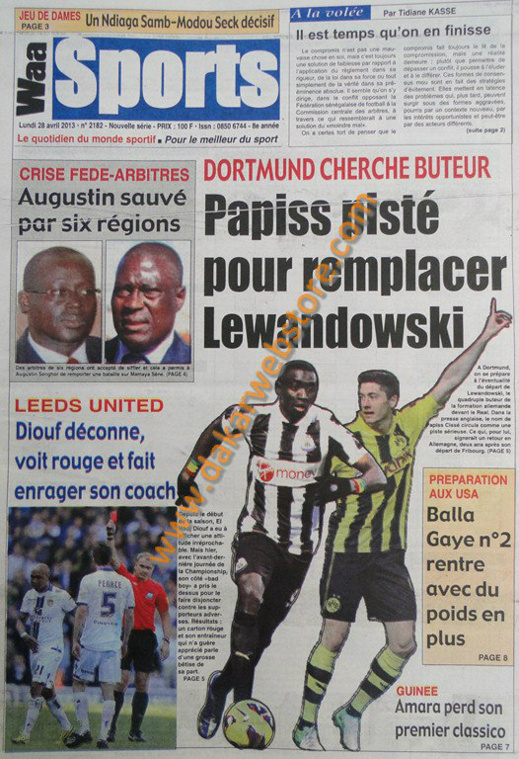 A la Une du Journal Waa Sports du lundi 29 Avril 2013