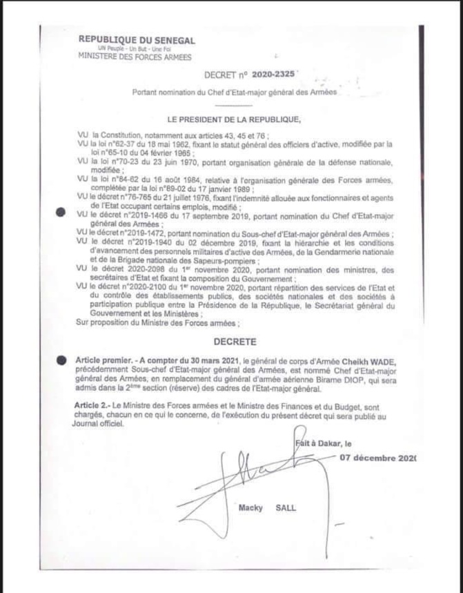 Le Général Birame Diop n'a pas été destitué, "pour avoir protégé son peuple", il part à la retraite