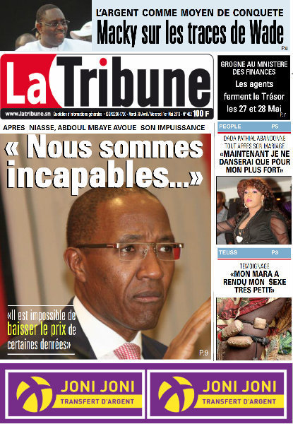 A la Une du Journal La Tribune du mardi 30 Avril 2013