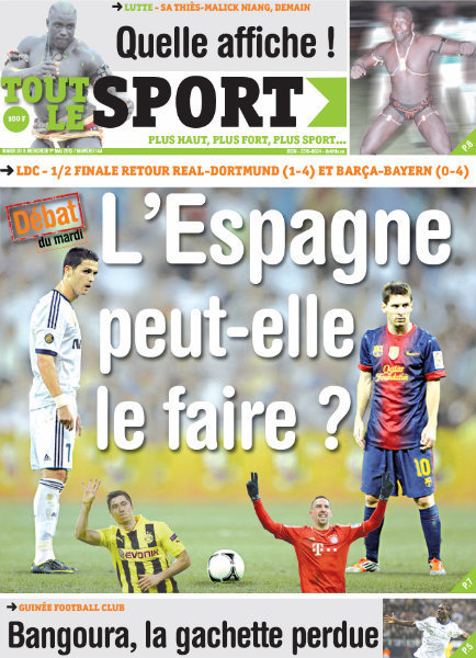 A la Une du Journal Tout Le Sport du mardi 30 Avril 2013