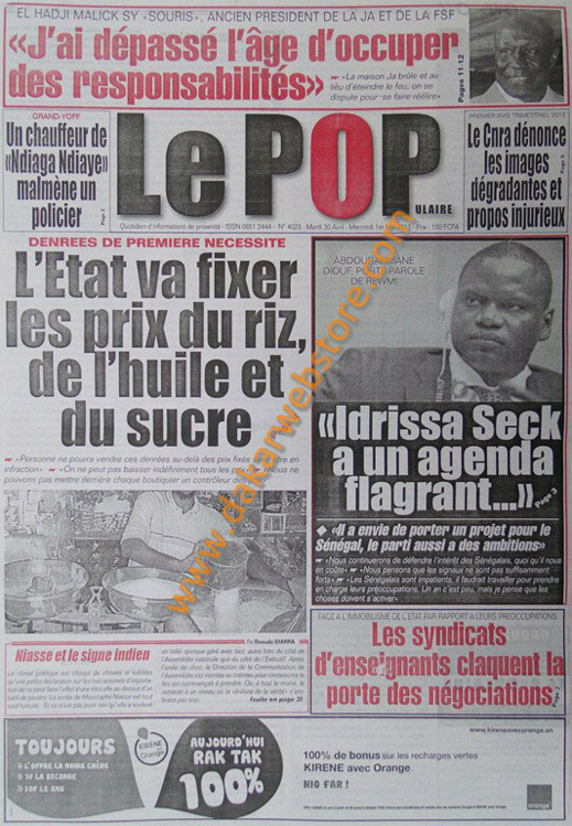 A la Une du Journal Le Populaire du mardi 30 Avril 2013