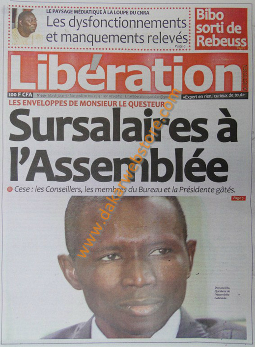 A la Une du Journal Libération du mardi 30 Avril 2013