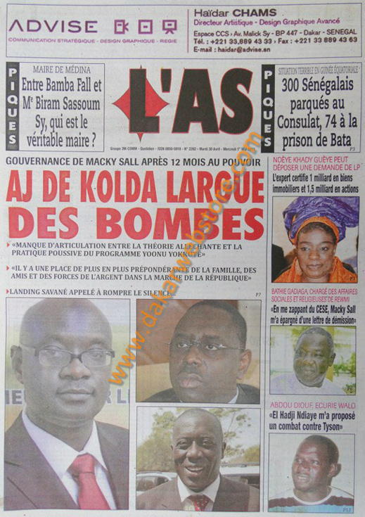 A la Une du Journal L'As du mardi 30 Avril 2013