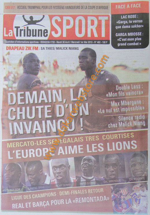 A la Une du Journal La Tribune Sport du mardi 30 Avril 2013