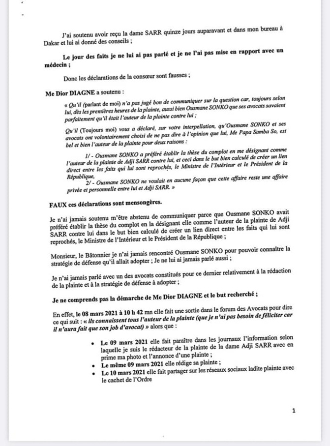 Plainte de Adji Sarr - Me Pape Samba So dément et poursuit Me Dior Diagne pour dénonciation calomnieuse