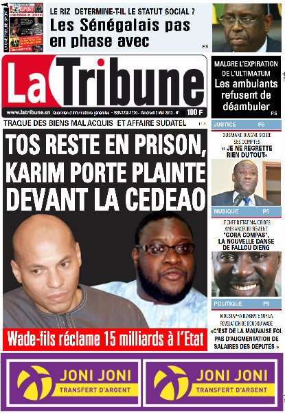 A la Une du Journal La Tribune du vendredi 03 Mai 2013