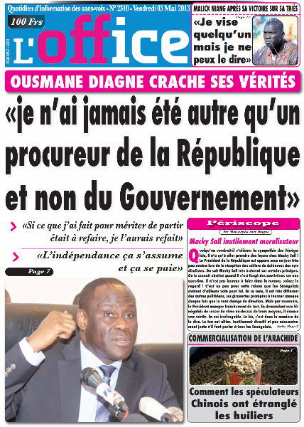 A la Une du Journal L'office du vendredi 03 Mai 2013