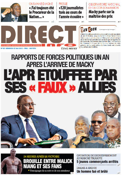 A la Une du Journal Direct Info du vendredi 03 Mai 2013