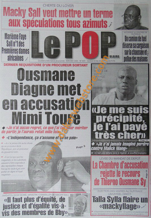 A la Une du Journal Le Populaire du vendredi 03 Mai 2013