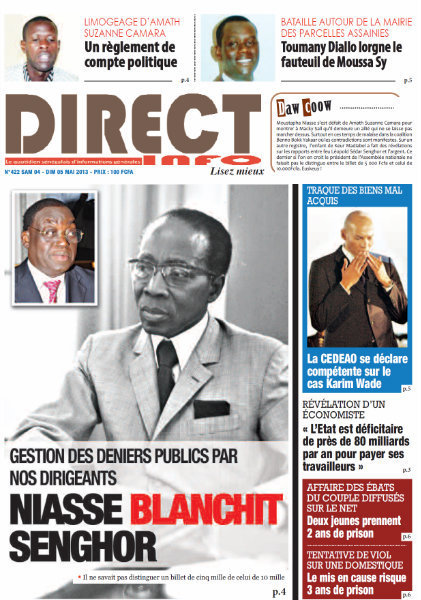 A la Une du Journal Direct Info du Samedi 04 Mai 2013