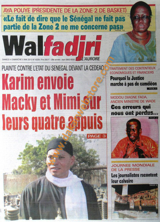 A la Une du Journal Walfadjri du Samedi 04 Mai 2013