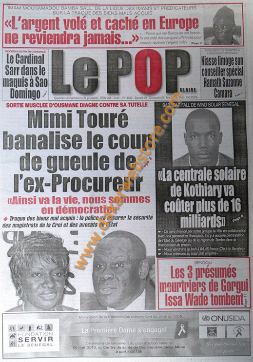 A la Une du Journal Le Populaire du Samedi 04 Mai 2013
