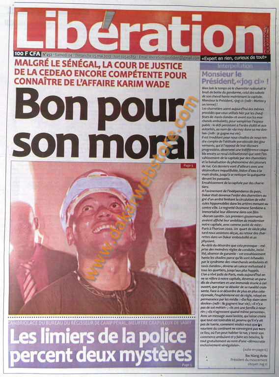 A la Une du Journal Libération du Samedi 04 Mai 2013 