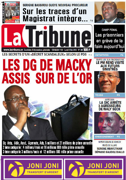 A la Une du Journal La Tribune du lundi 06 Mai 2013