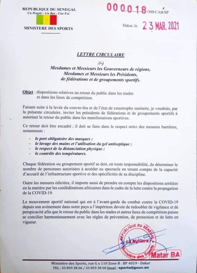 Entrer dans les stades pour suivre les compétitions: Le public sénégalais autorisé