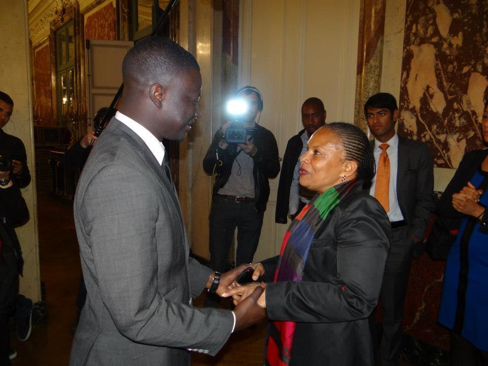 Valérie Trierveller, la Première Dame de France offre un cocktail à l'Elysée en l'honneur de Thione Niang