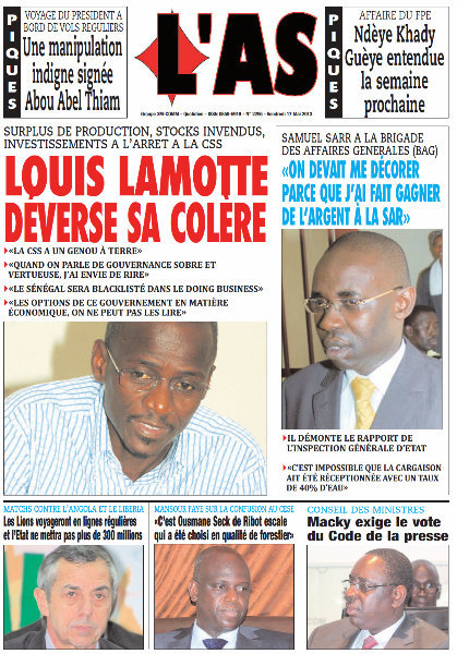 A la Une du Journal L'As du vendredi 17 mai 2013