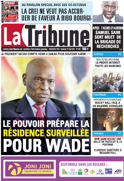 A la Une du Journal La Tribune du vendredi 17 mai 2013