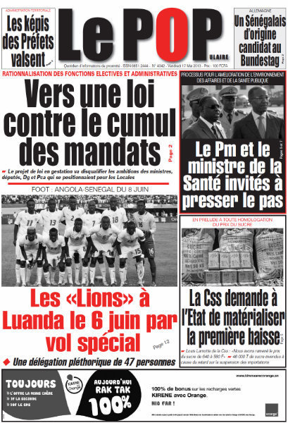 A la Une du Journal Le Populaire du vendredi 17 mai 2013