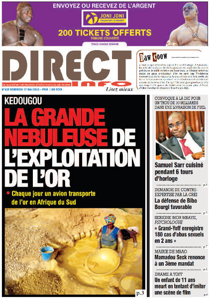 A la Une du Journal Direct Info du vendredi 17 mai 2013