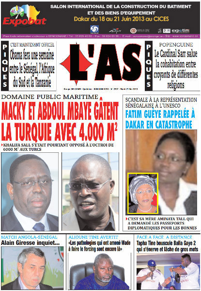 A la Une du Journal L'As du mardi 21 mai 2013