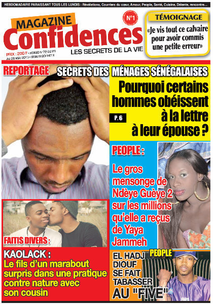 A la Une du Journal Confidences du mardi 21 mai 2013