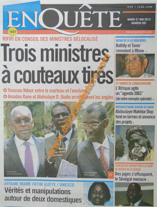 A la Une du Journal EnQuête du mardi 21 mai 2013