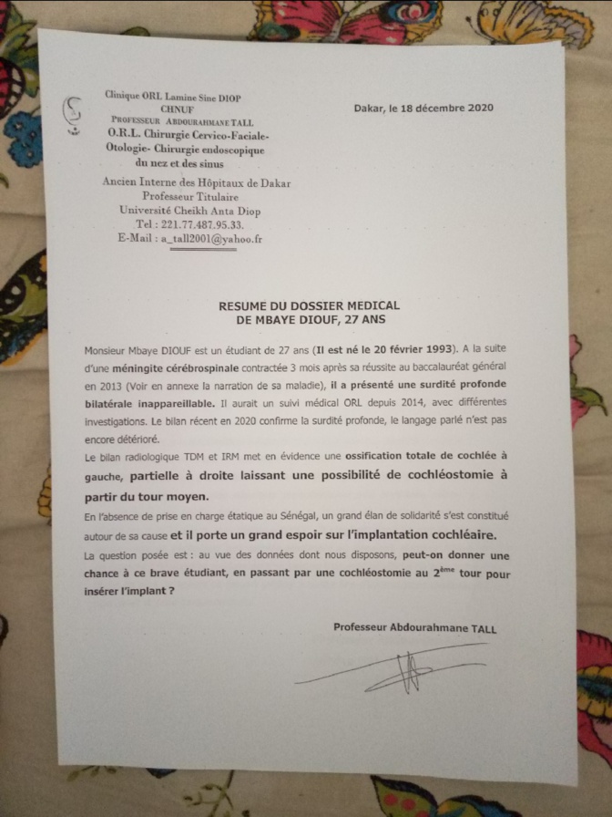 Atteint de surdité bilatérale / Pour son opération: Mbaye Diouf attend toujours de l’aide