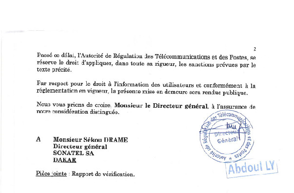 Non-respect des dispositions liées à la portabilité des numéros : Une nouvelle mise en demeure de l’ARTP à la SONATEL