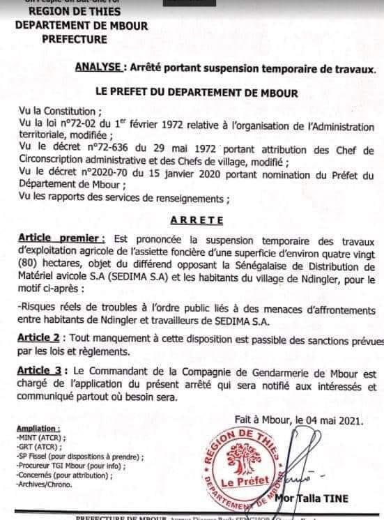 Ndingler: Les travaux de Babacar Ngom suspendus par le préfet de Mbour pour...