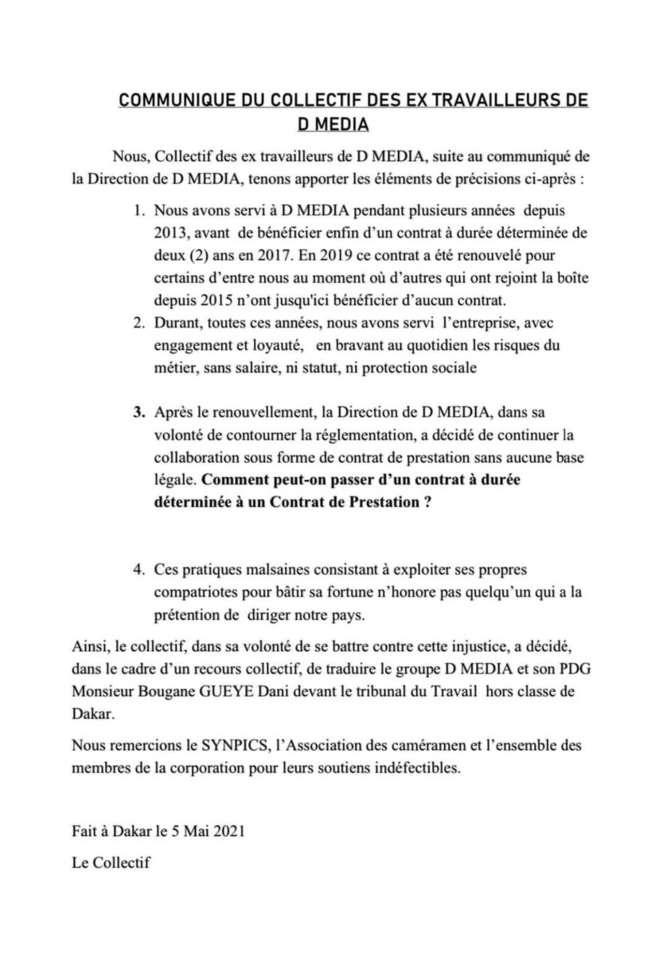 Aprés la direction, les ex-travailleurs de D-média donnent leur version... 